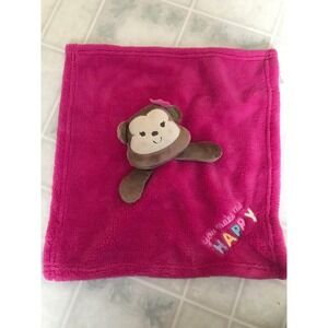 Pink Cutie Pie Monkey You Make Me Happy Lovey Security‎ Blanket Pink Flower